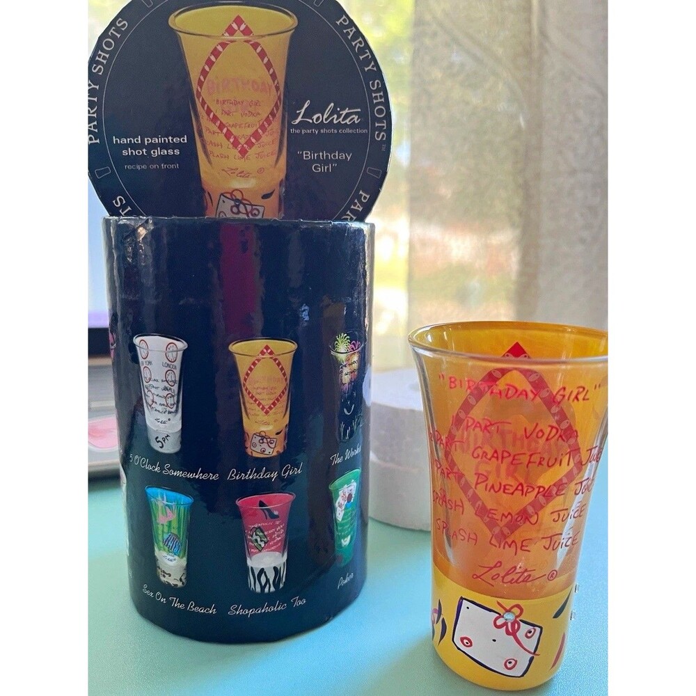 Lolita Birthday Girl 2 oz Hand Painted Shot Glass Yellow w/ Presentation Box